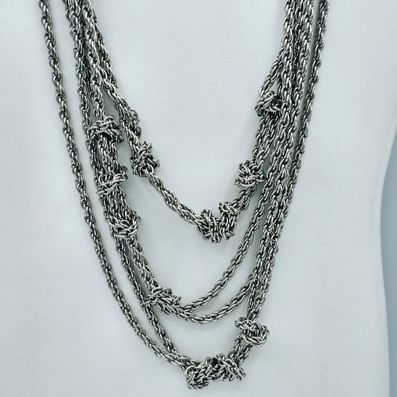 Amrita Singh Necklace Silvertone Twisted Knots Multi Strand Draping Layers 18" - Picture 1 of 11